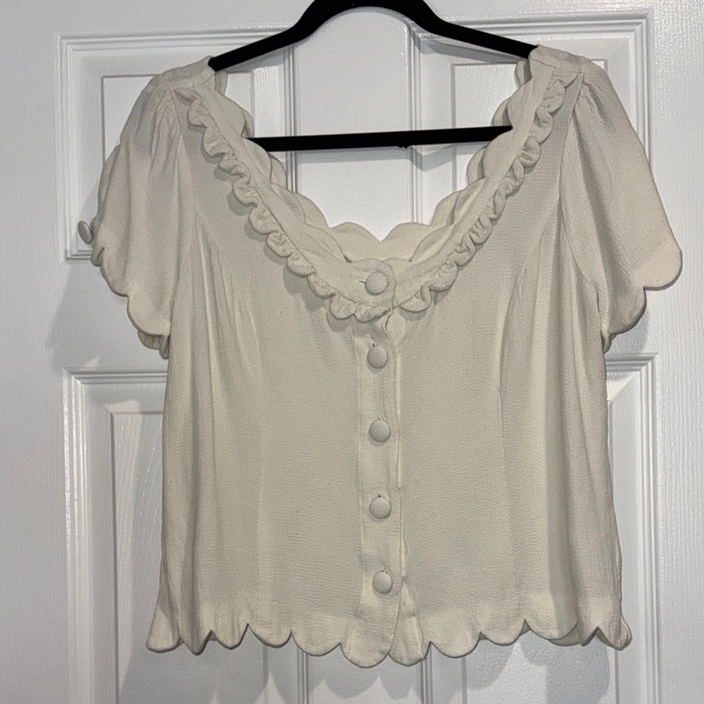 Mauve Cream Ruffled Button-Down Blouse